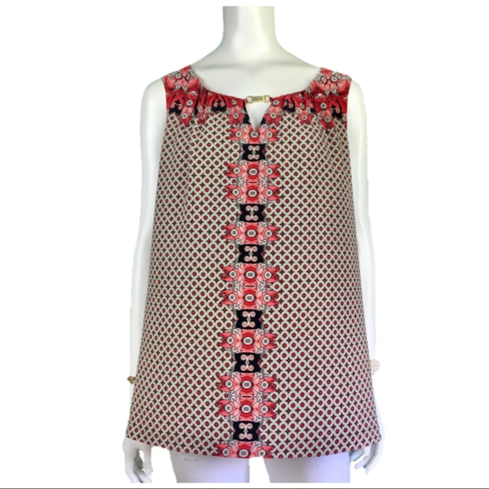 Dana Buchman Sleeveless Print Gold Bar Keyhole XL